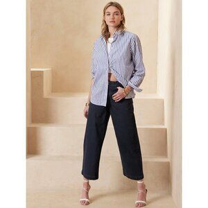 NWOT Banana Republic The Wide Leg High Rise Dark Wash Crop Jean Blue 28